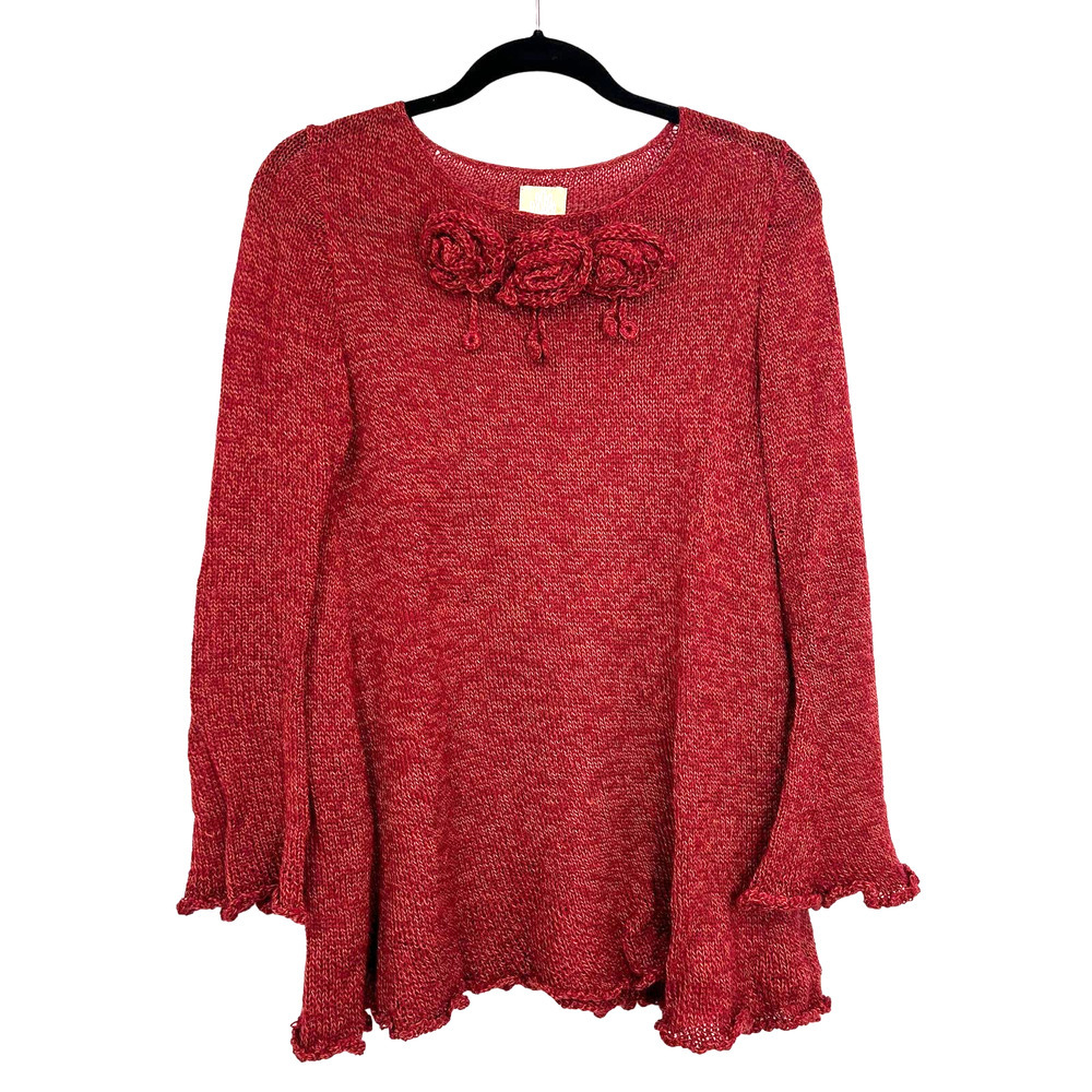 Amano Red Tencel Alpaca Handmade Sweater Tunic Womens M ?